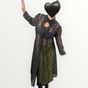 C Studio Black Lace Long Sleeve Button Front Maxi Dress Plus Size 24W